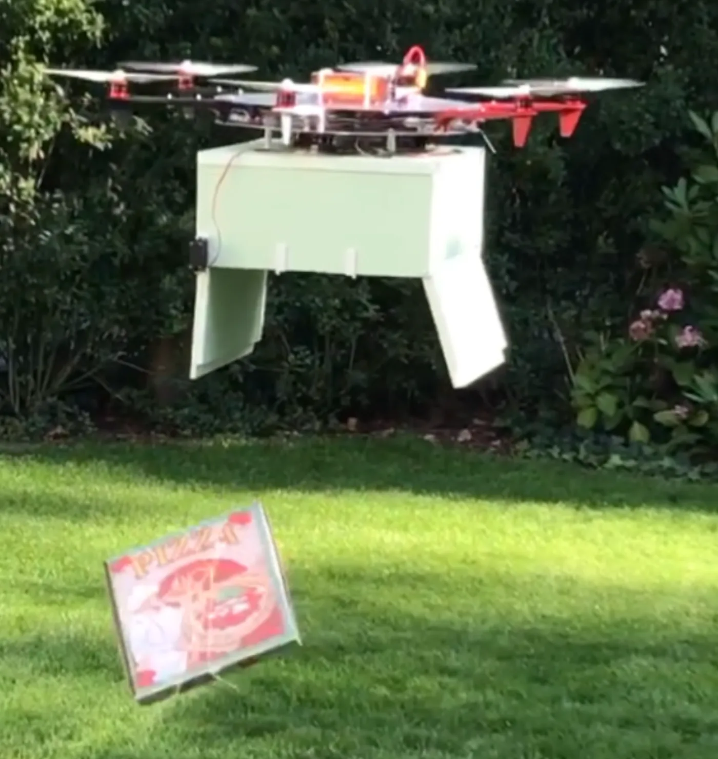 v2 — aluminum frame, styrofoam payload. Flew, but still too heavy.