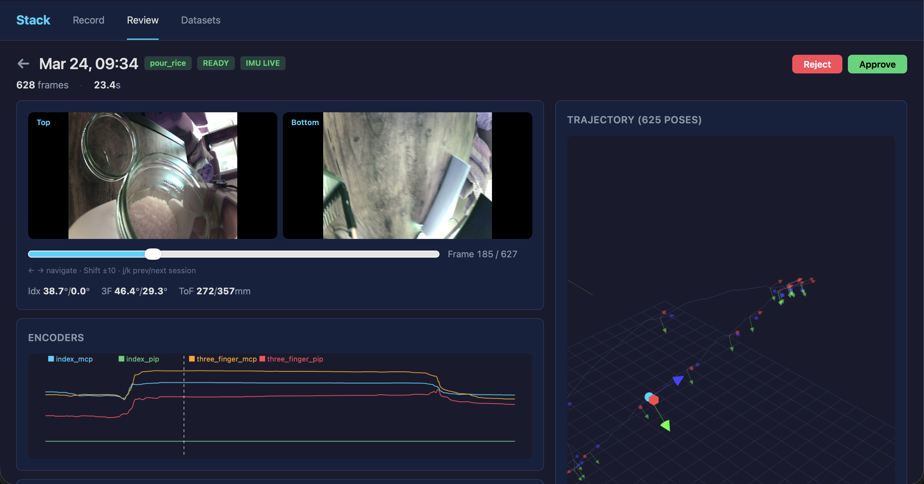 Stereo dashboard during data collection showing live camera feeds and sensor data