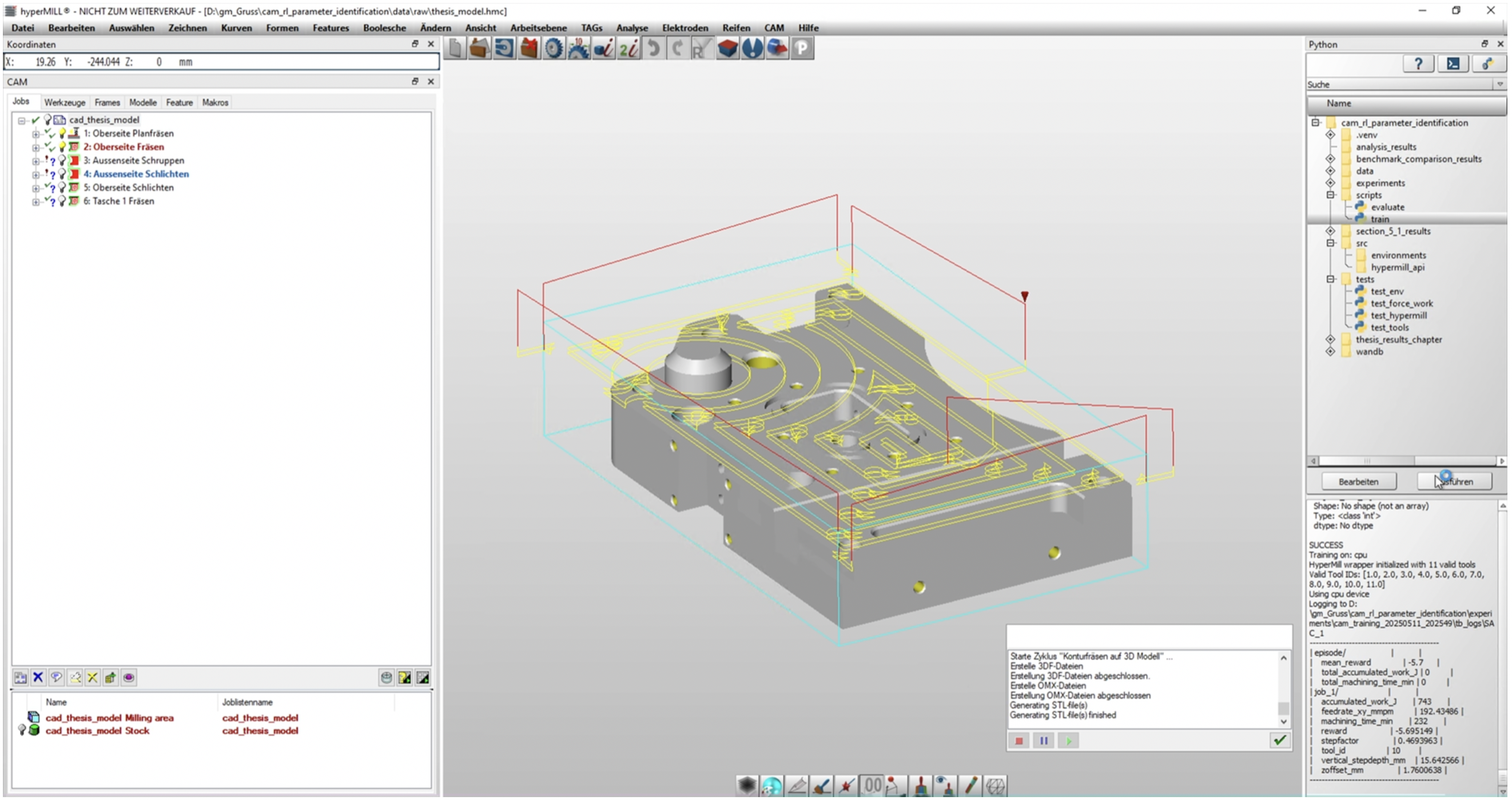 CAM software interface showing parameter selections for a milling operation